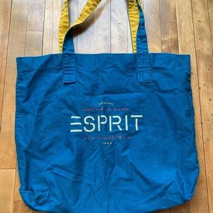 Vintage Esprit tote bag. Teal with mustard yellow straps. Cotton canvas.